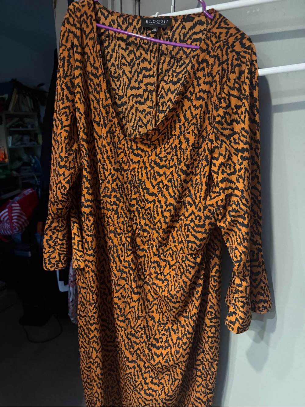 Eloquii Orange & Black Abstract Print Cowl Dress